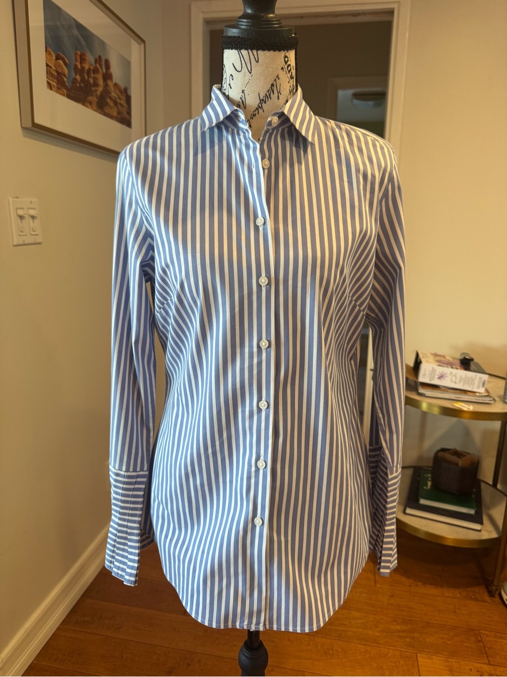 Women’s Banana Republic Blue & White Striped Button-Down with beautiful cuffs
